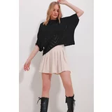 Trend Alaçatı Stili Women's Black Boat Neck Openwork Bat Sleeve Knitwear Blouse