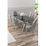Hanah home trpezarijski set Asel, sto i 6 stolica, ploča u dekoru Sonata, hromirane noge, siva tkanina Babyface | Eponuda.com