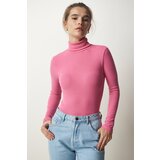  Women's Pink Turtleneck Ribbed Knitted Blouse | shoptok.hr