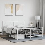  Metalni okvir kreveta uzglavlje i podnožje bijeli 150 x 200 cm | shoptok.hr