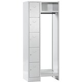 Wolf Garderobni sistem s predelki za zaklepanje, 5 predelkov levo, 5 obešalnikov za obleke, skupna širina 750 mm, širina predelka 298 mm, svetlo siva | Shoptok.si