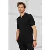 ALTINYILDIZ CLASSICS Men's Black Standard Fit Regular Cut Polo Collar 100% Cotton Short Sleeves Knitwear T-Shirt.