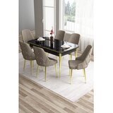 Hanah home trpezarijski set Tia, sto i 6 stolica, ploča u dekoru crnog mermera, zlatne noge, kapućino tkanina Babyface | Eponuda.com