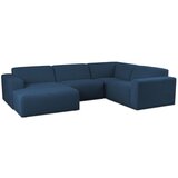 Scandic Temno modra kotna sedežna garnitura iz tkanine bouclé (v obliki črke "U") Roxy – | Shoptok.si