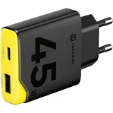 Minimi GaN stenski polnilec z USB-A in USB-C vhodoma 45W črno-rumene barve