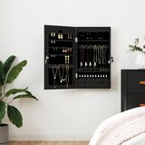  Zidni ormarić za nakit s ogledalom crni 37,5x10x67 cm | shoptok.hr