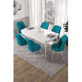 Hanah home trpezarijski set Via, sto na razvlačenje i 6 stolica, bela ploča, tirkizna tkanina Jerry | Eponuda.com