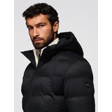 Ombre Men's long quilted jacket with hood - black | Shoptok.si