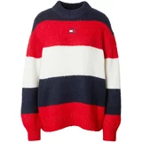 Tommy Jeans Široki pulover mornarsko plava / svijetlo crvena / bijela