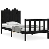 The Living Store Posteljni okvir z vzglavjem črn 90x190 cm trden les - Posteljni Okvir, (21525876) | Shoptok.si