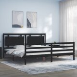 vidaXL Posteljni okvir z vzglavjem črn 200x200 cm trden les Cene