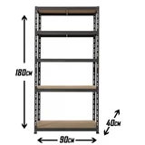  Metalni regal za teški teret (D x Š x V: 40 x 90 x 180 cm, Nosivost: 175 kg/polica, Broj polica: 5 Kom., Uticanje)