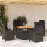  5-dijelni vrtni blagovaonski set s jastucima od poliratana crni Crna Dužina stola 110 cm | shoptok.hr