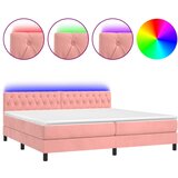 Krevet box spring s madracem LED ružičasti 200x200cm baršunasti | shoptok.hr
