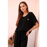 Kesi Włoski Women's viscose set with decorative flower and wide trousers - fuchsia black Cene