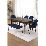 Hanah home trpezarijski set Pir, sto, 4 stolice i klupa, ploča u dekoru drveta Baroque, teget tkanina Babyface | Eponuda.com