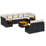 vidaXL Vrtna sedežna garnitura 10-delna z blazinami črn poli ratan, (21082313) | Shoptok.si