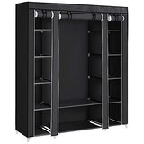 Songmics Prenosna omara, zložljiva omara, organizator za shranjevanje oblačil z obešalnikom, police, prevleka iz blaga, za spalnico, garderobo, 150 x 45 x 175 cm, črna LSF03H, (21275777) Cene