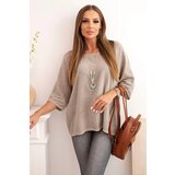 Kesi Włoski Women's linen-cotton blouse with short sleeves dark beige Cijene