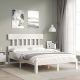 vidaXL Posteljni okvir z vzglavjem bel 4FT trden les | Shoptok.si