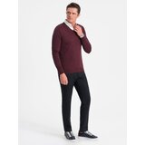 Ombre Men's sweater with a "v-neck" neckline with a shirt collar - maroon | Shoptok.si