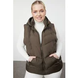 Trendyol Curve Khaki Regular Fit Hooded Quilted Vest