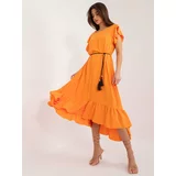 Fashion Hunters Light orange asymmetrical dress with ruffles
