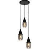 QAZQA Moderna viseča svetilka črna z dimnim steklom 3-light - Drop Cene