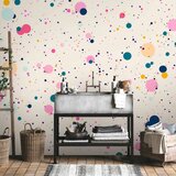  Foto tapeta - Dots Speckles and Splatters Multicolored Cheerful Pattern on a Light Pink Background 100x70 Vodootporna | shoptok.hr