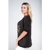 New collection Brown blouse with a print with an admixture of linen | shoptok.hr