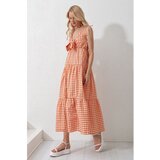 Trend Alaçatı Stili Women's Orange Strappy Layered Flounced Front Lace-up Maxi Length Poplin Woven Dress | ePonuda.com