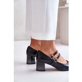 Laura Messi Leather Heels With Straps On The Block Black 2857 | shoptok.hr