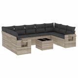 vidaXL Vrtna sedežna garnitura 10-delna z blazinami sv. siv poli ratan, (21411195) | Shoptok.si