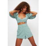 Trendyol Mint Balloon Sleeve Buckled Shorts Blouse Set | shoptok.hr