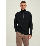 Jack & Jones Men's Black Ribbed Sweater with Zipper Perfect - Men | Shoptok.si
