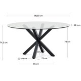 Kave Home Črna okrogla jedilna miza s stekleno mizno ploščo ø 150 cm Argo – | Shoptok.si