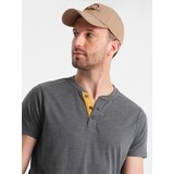 Ombre Men's t-shirt with round henley neckline - dark grey | Shoptok.si