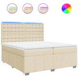 vidaXL Box spring postelja z vzmetnico krem 200x200 cm blago, (21307351) | Shoptok.si