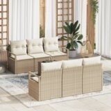 vidaXL 7-delni vrtni kavč set z blazinami Bež poli ratan | Shoptok.si