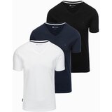 Ombre Set of shirts with V neckline and elastane and subtle logo 3-pack Cene