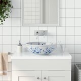 vidaXL Nadpultni umivalnik bel in moder okrogel Φ41x14 cm keramika | Shoptok.si