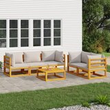 Maison Chic Seti vrtnega pohištva - Vrtna garnitura - Vrtni pohištvo set 6-delna svetlo sive blazine trden les, (21815420) | Shoptok.si