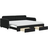  Dnevni krevet na razvlačenje s ladicama crni 90 x 190 cm baršun | shoptok.hr
