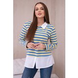 Kesi Striped Cotton Blouse with Collar Jeans+Yellow cene