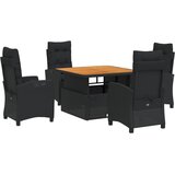  5-dijelni vrtni blagovaonski set s jastucima od poliratana crni Crna 110 cm table length | shoptok.hr