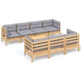  8-dijelna vrtna garnitura od borovine sa sivim jastucima | shoptok.hr