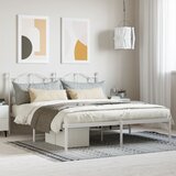 vidaXL Kovinski posteljni okvir z vzglavjem bel 183x213 cm Cene