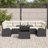 vidaXL set od 8 komada vrtnog sofe s jastucima crni poli ratan, 2-sjedalna vrtna sofa s pohranom i jastucima crna poli ratan | shoptok.hr