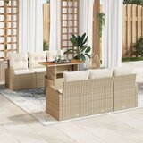 vidaXL 7-dijelni set za blagovanje u vrtu s jastučićima bež Poly Rattan akacija Cijene