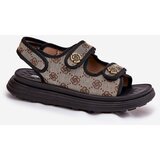 Boto Ladies Patterned Fabric Sandals With Golden Details Beige-Black Pefese | Shoptok.si